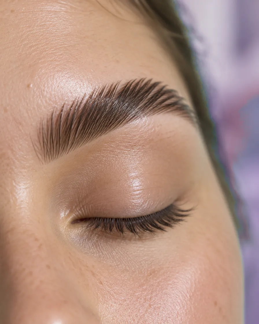 Fluffy laminated and tinted brows